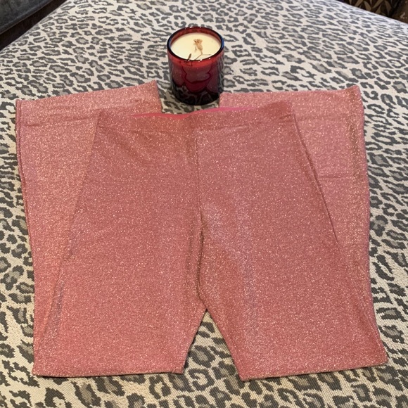 VICTORIAS SECRET SHINE FLARE PANTS RED/COPPER SHINE METALLIC KNIT HIGH RISE SZ S - Picture 6 of 11
